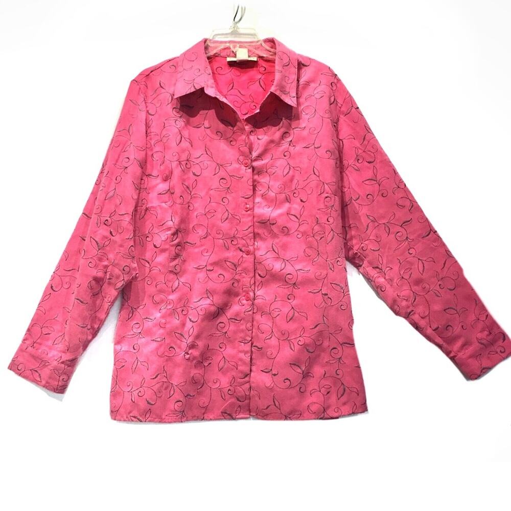 Sag Harbor Shirt Women Size 1X Soft Pink Scroll Leaf Embroidered Shirt Jacket